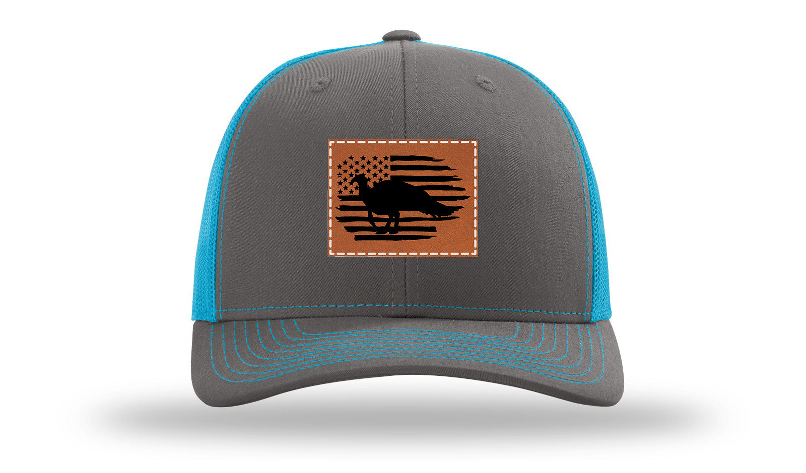 Turkey Flag Leather Patch Richardson 112 Hat-Charcoal / Neon Blue