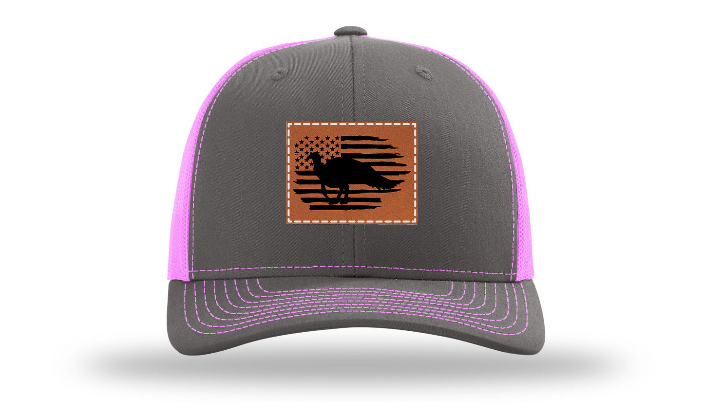 Turkey Flag Leather Patch Richardson 112 Hat-Charcoal / Neon Pink