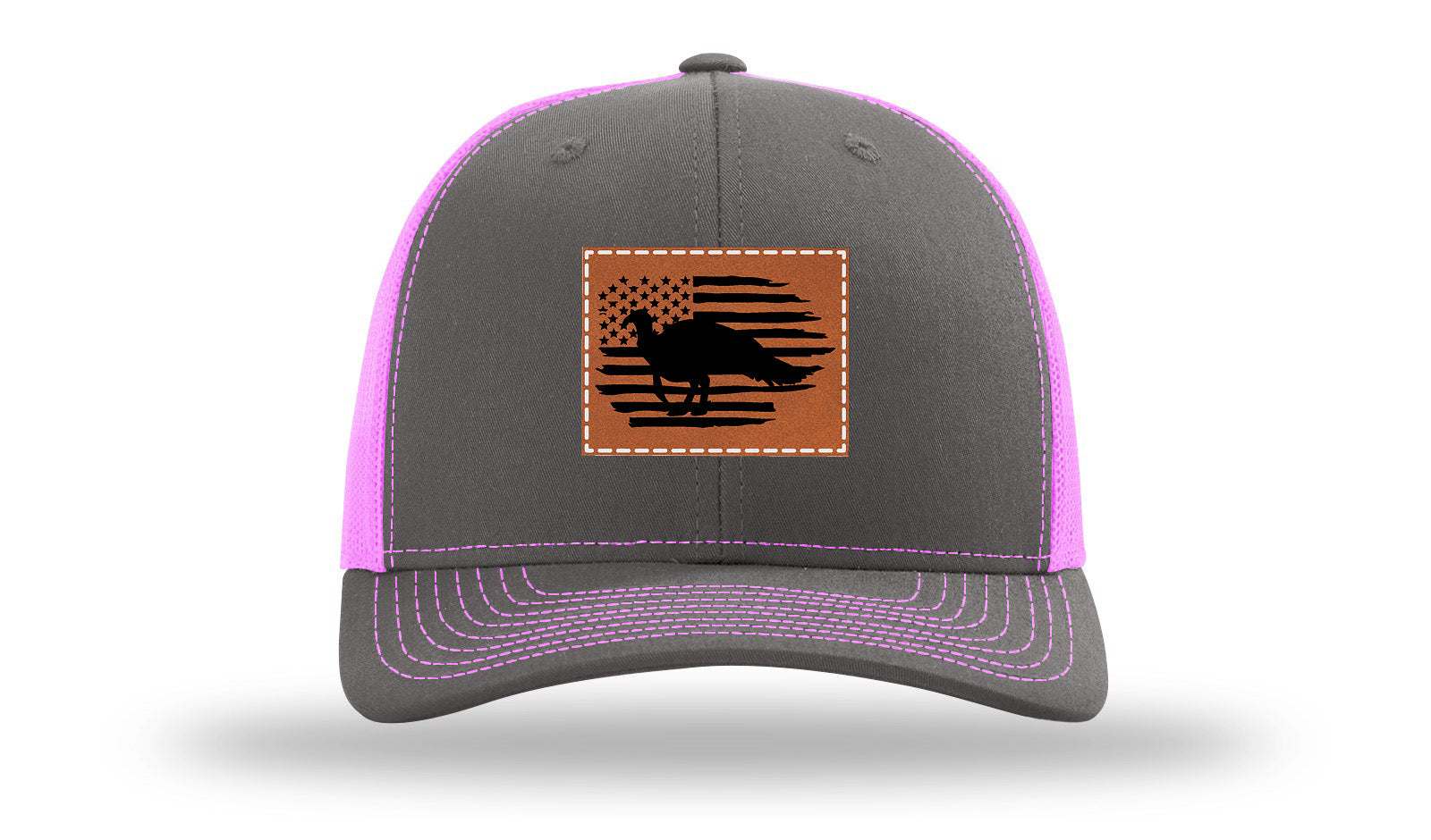 Turkey Flag Leather Patch Richardson 112 Hat-Charcoal / Neon Pink