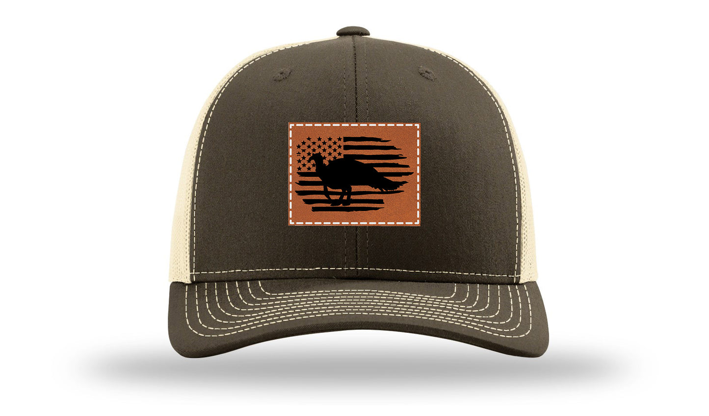 Turkey Flag Leather Patch Richardson 112 Hat-Chocolate Chip/  Birch