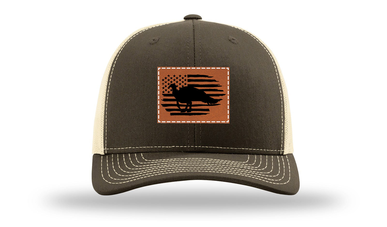Turkey Flag Leather Patch Richardson 112 Hat-Chocolate Chip/  Birch