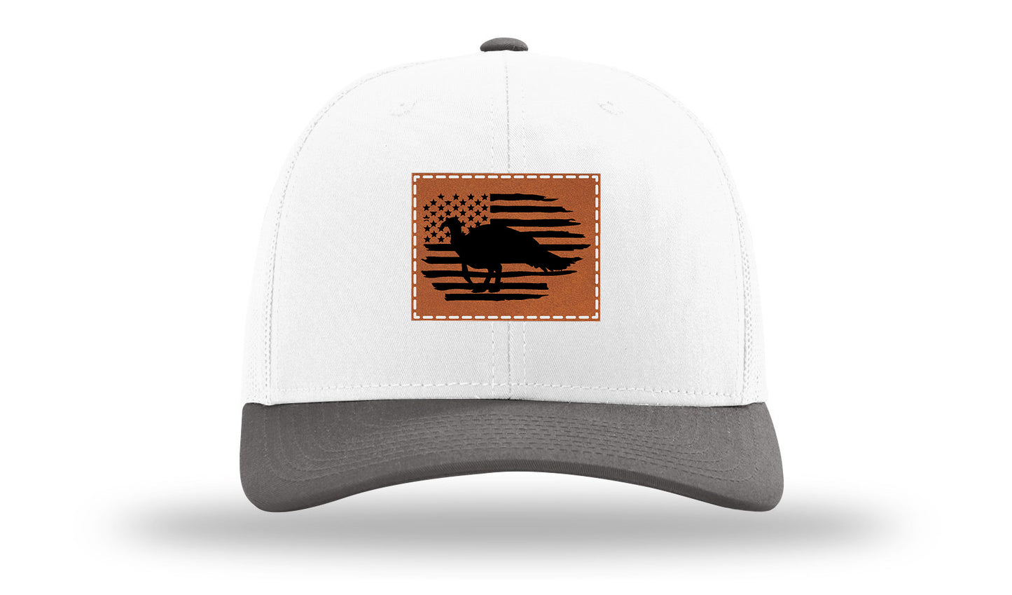 Turkey Flag Leather Patch Richardson 112 Hat-White / Charcaol - CMB 
