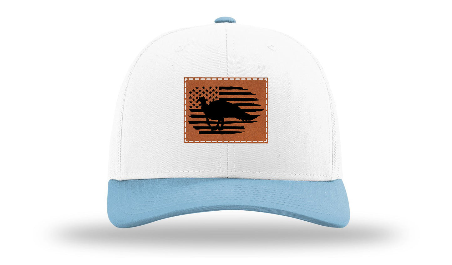 Turkey Flag Leather Patch Richardson 112 Hat-White /Columbia Blue - CMB