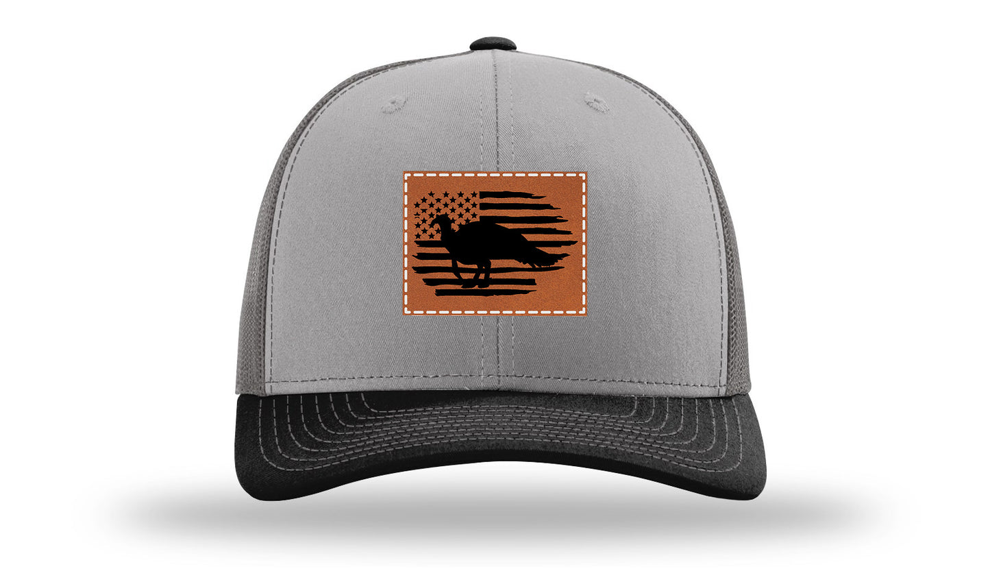 Turkey Flag Leather Patch Richardson 112 Hat-Grey / Charcoal / Black