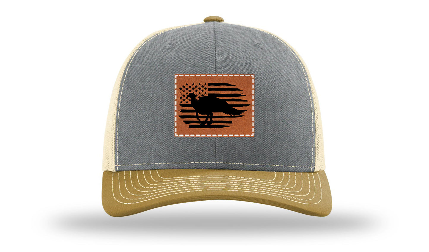 Turkey Flag Leather Patch Richardson 112 Hat-Heather Grey / Birch / Amber Gold