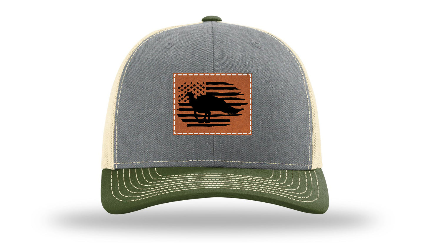 Turkey Flag Leather Patch Richardson 112 Hat-Heather Grey / Birch / Army Olive
