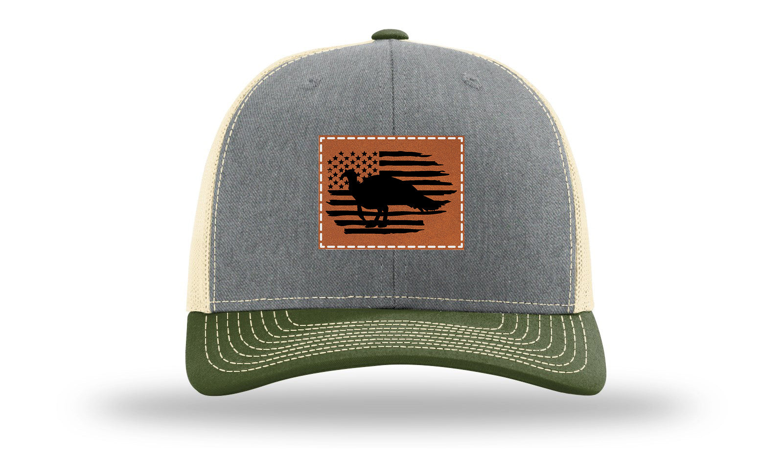 Turkey Flag Leather Patch Richardson 112 Hat-Heather Grey / Birch / Army Olive