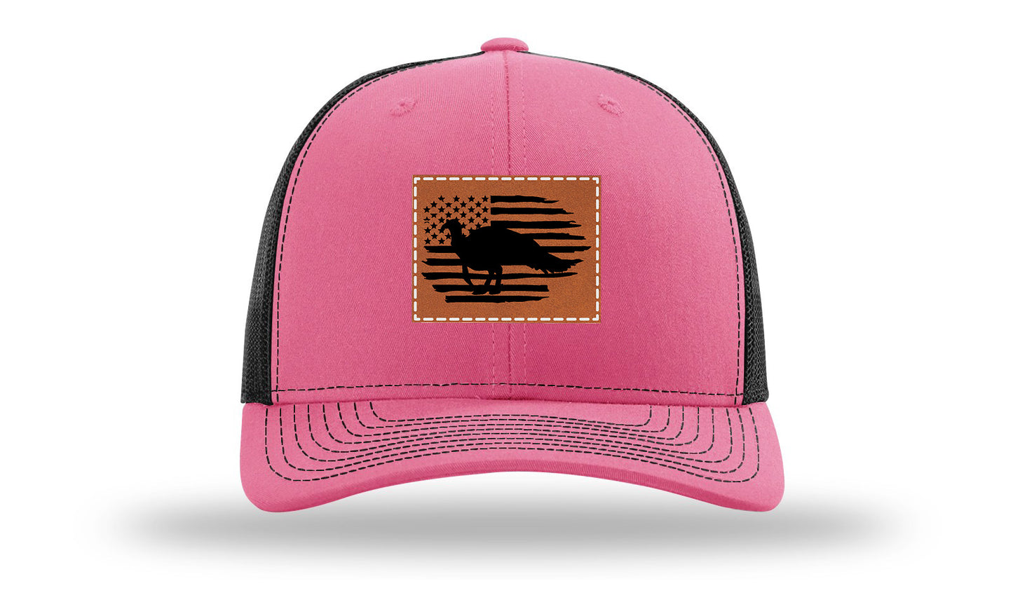 Turkey Flag Leather Patch Richardson 112 Hat-Hot Pink / Black