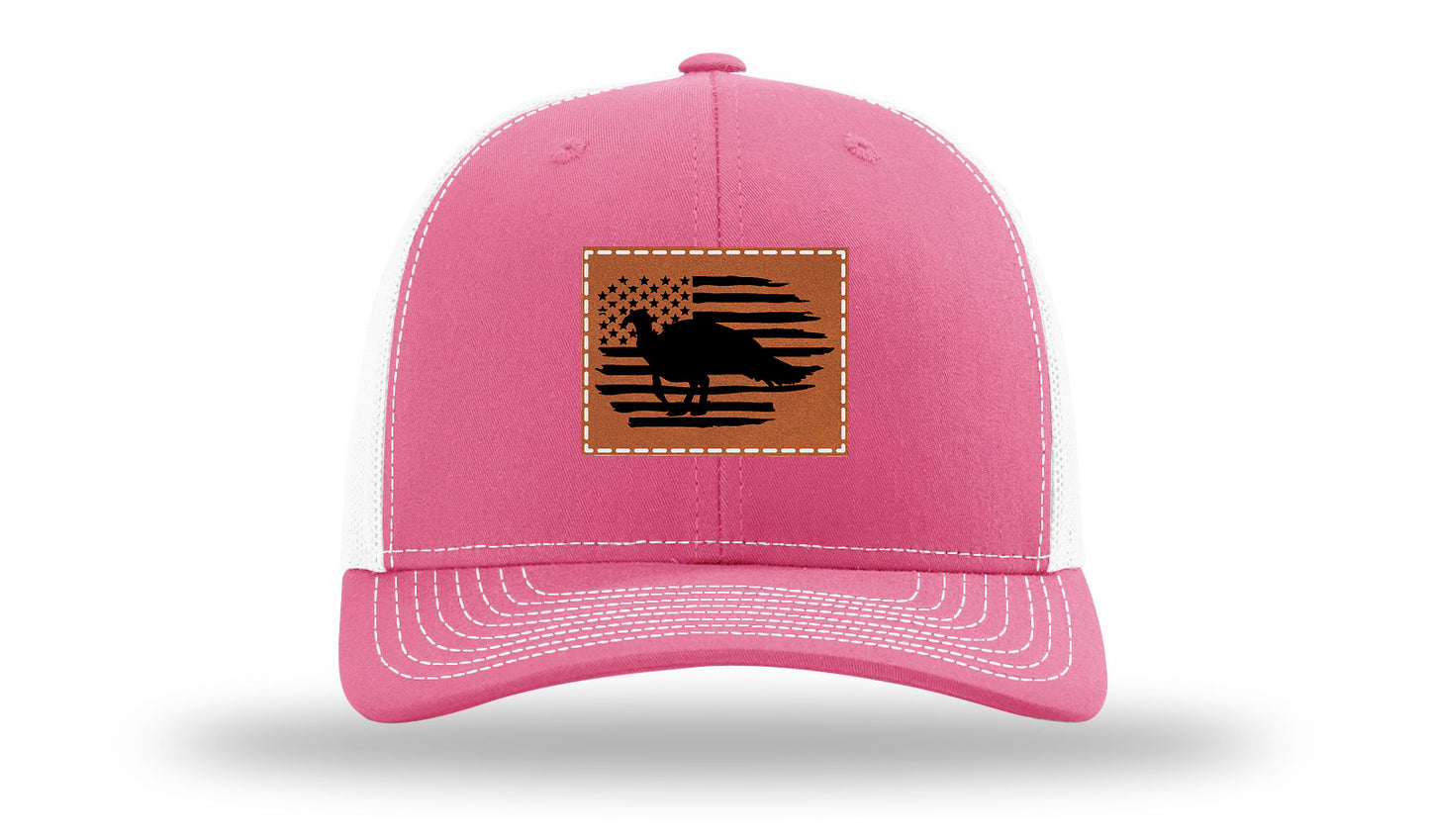 Turkey Flag Leather Patch Richardson 112 Hat-Hot Pink / White