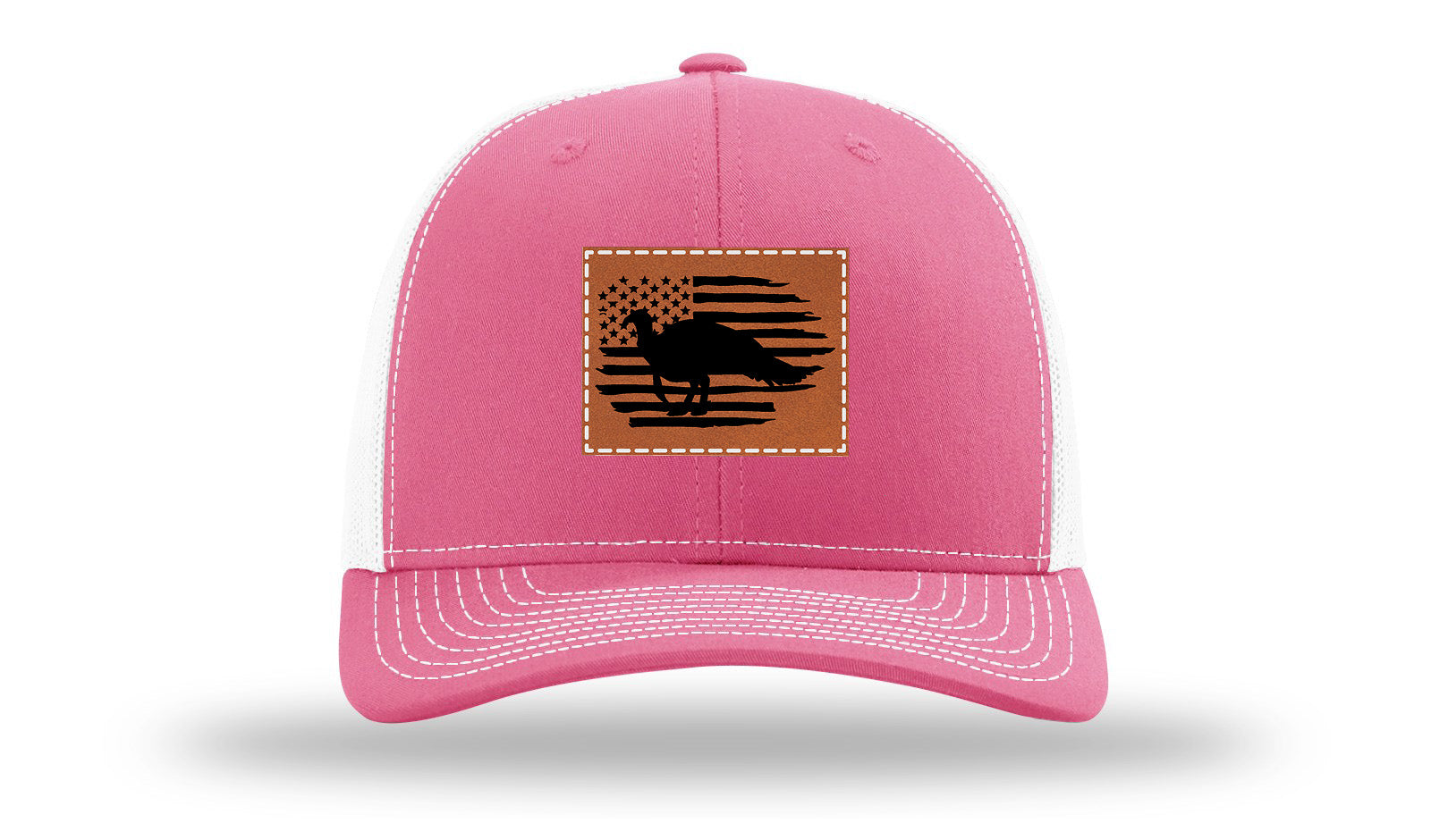 Turkey Flag Leather Patch Richardson 112 Hat-Hot Pink / White