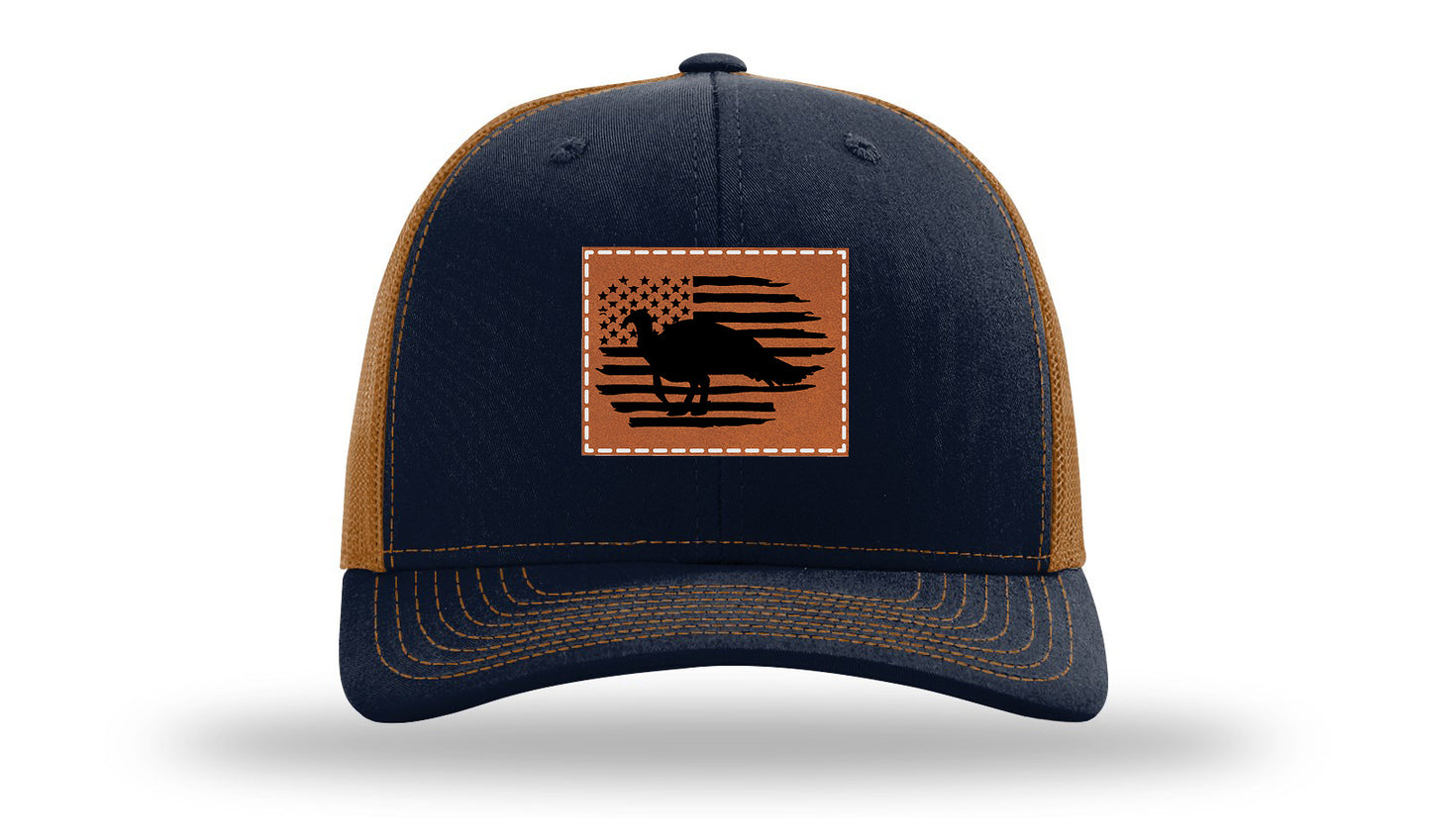 Turkey Flag Leather Patch Richardson 112 Hat-Navy / Caramel