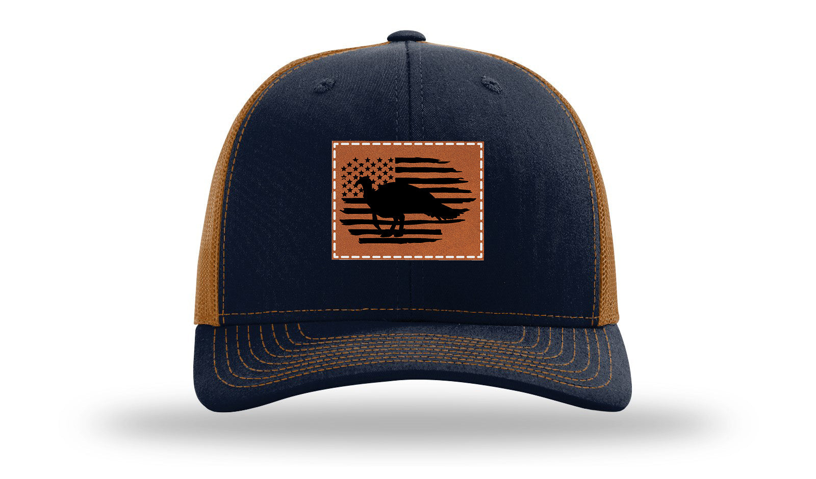 Turkey Flag Leather Patch Richardson 112 Hat-Navy / Caramel