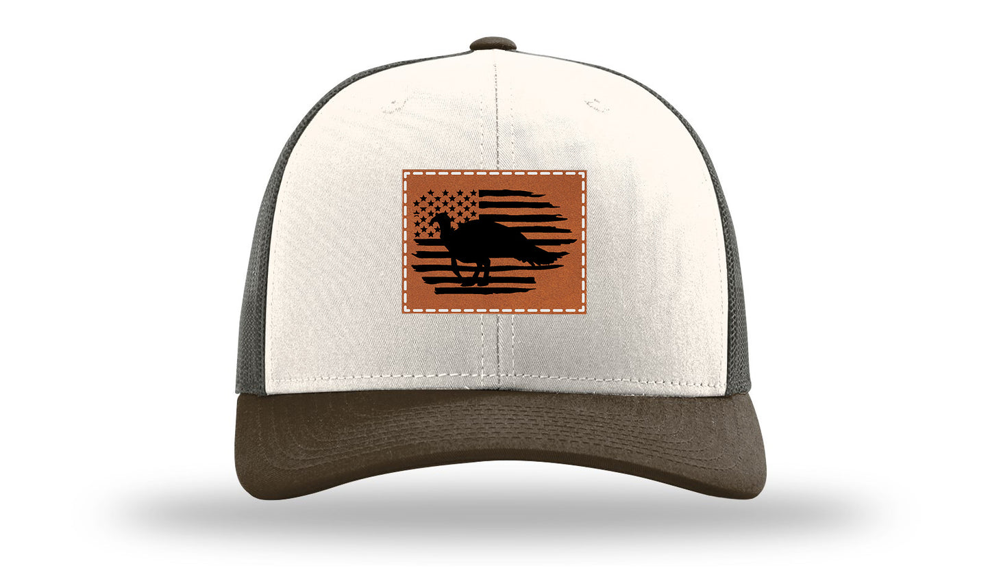 Turkey Flag Leather Patch Richardson 112 Hat-Cream / Gray Brown / Brown