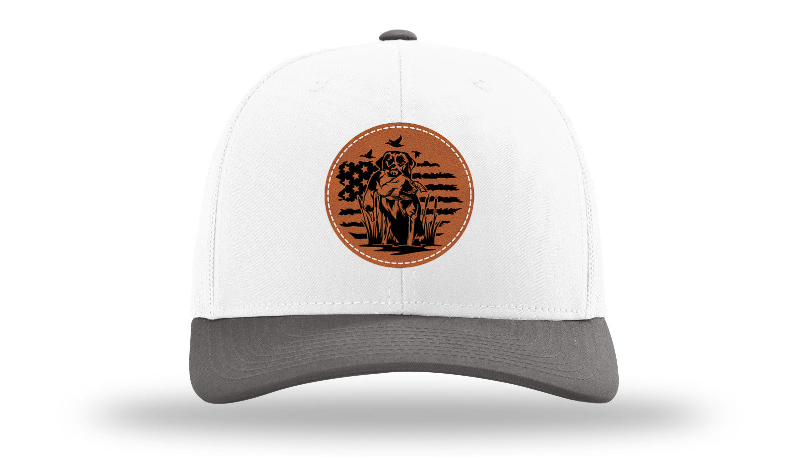 Retriever With Duck Leather Patch Richardson 112 Hat-White / Charcaol - CMB 