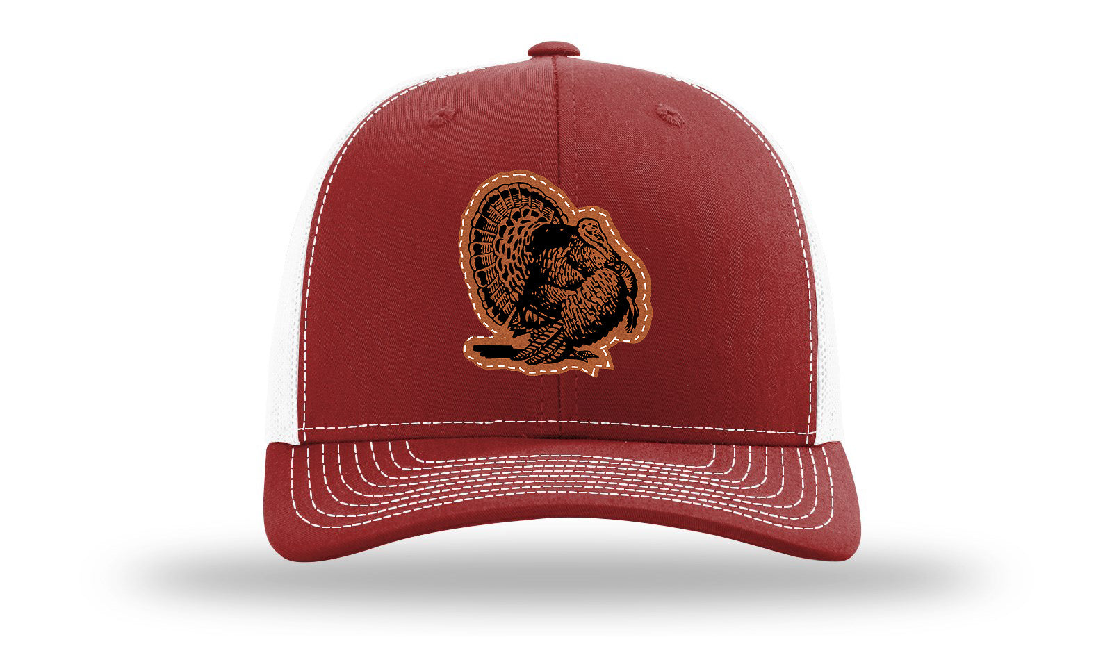 Turkey Strut Leather Patch Richardson 112 Hat-Cardinal / White