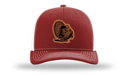 Turkey Strut Leather Patch Richardson 112 Hat-Cardinal / White
