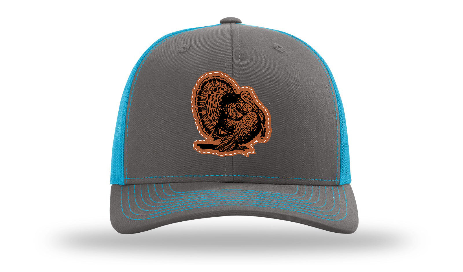 Turkey Strut Leather Patch Richardson 112 Hat-Charcoal / Neon Blue