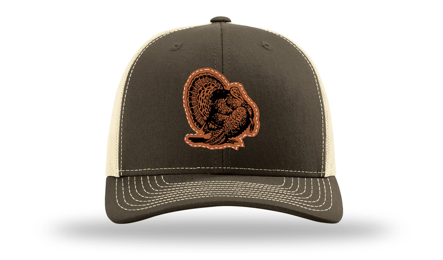 Turkey Strut Leather Patch Richardson 112 Hat-Chocolate Chip/  Birch