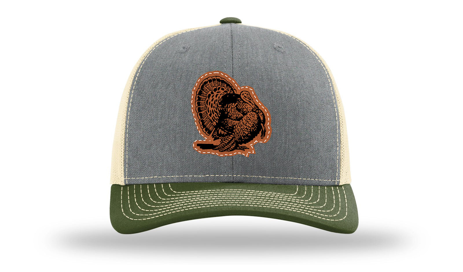 Turkey Strut Leather Patch Richardson 112 Hat-Heather Grey / Birch / Army Olive