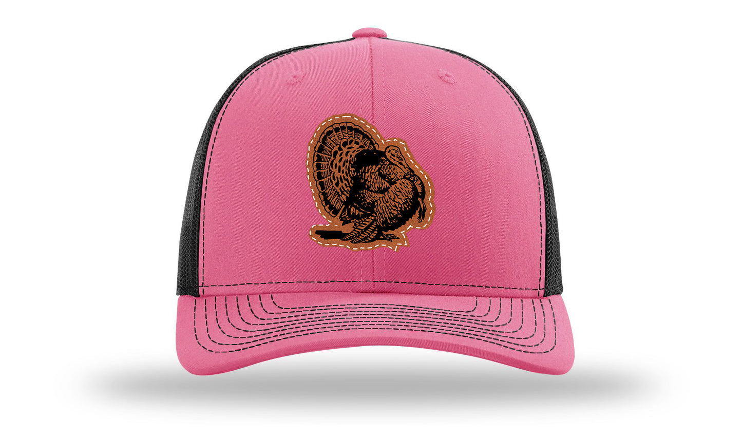 Turkey Strut Leather Patch Richardson 112 Hat-Hot Pink / Black