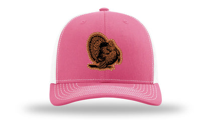 Turkey Strut Leather Patch Richardson 112 Hat-Hot Pink / White