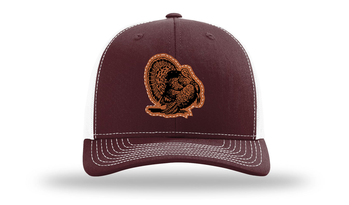 Turkey Strut Leather Patch Richardson 112 Hat-Maroon / White