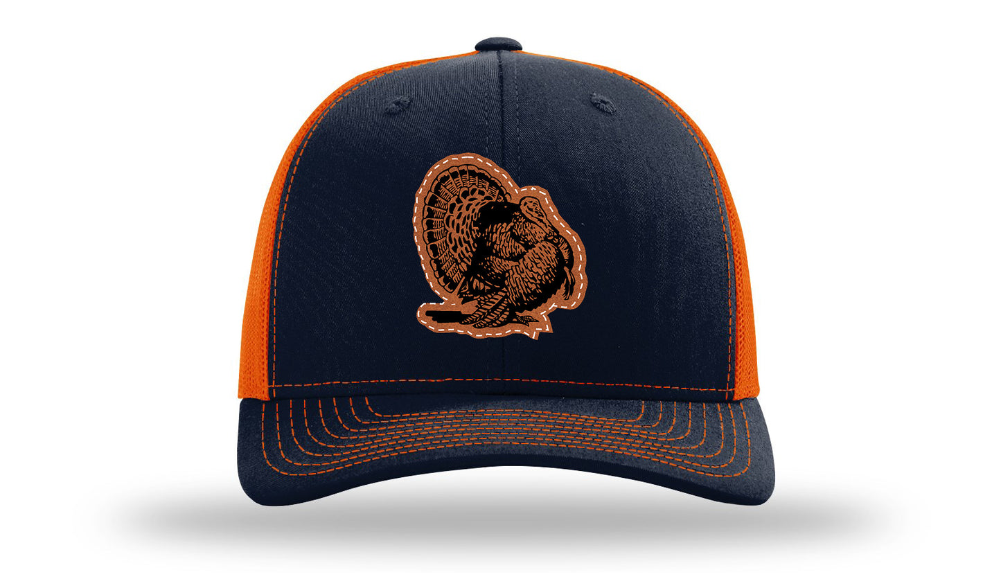 Turkey Strut Leather Patch Richardson 112 Hat-Navy / Orange