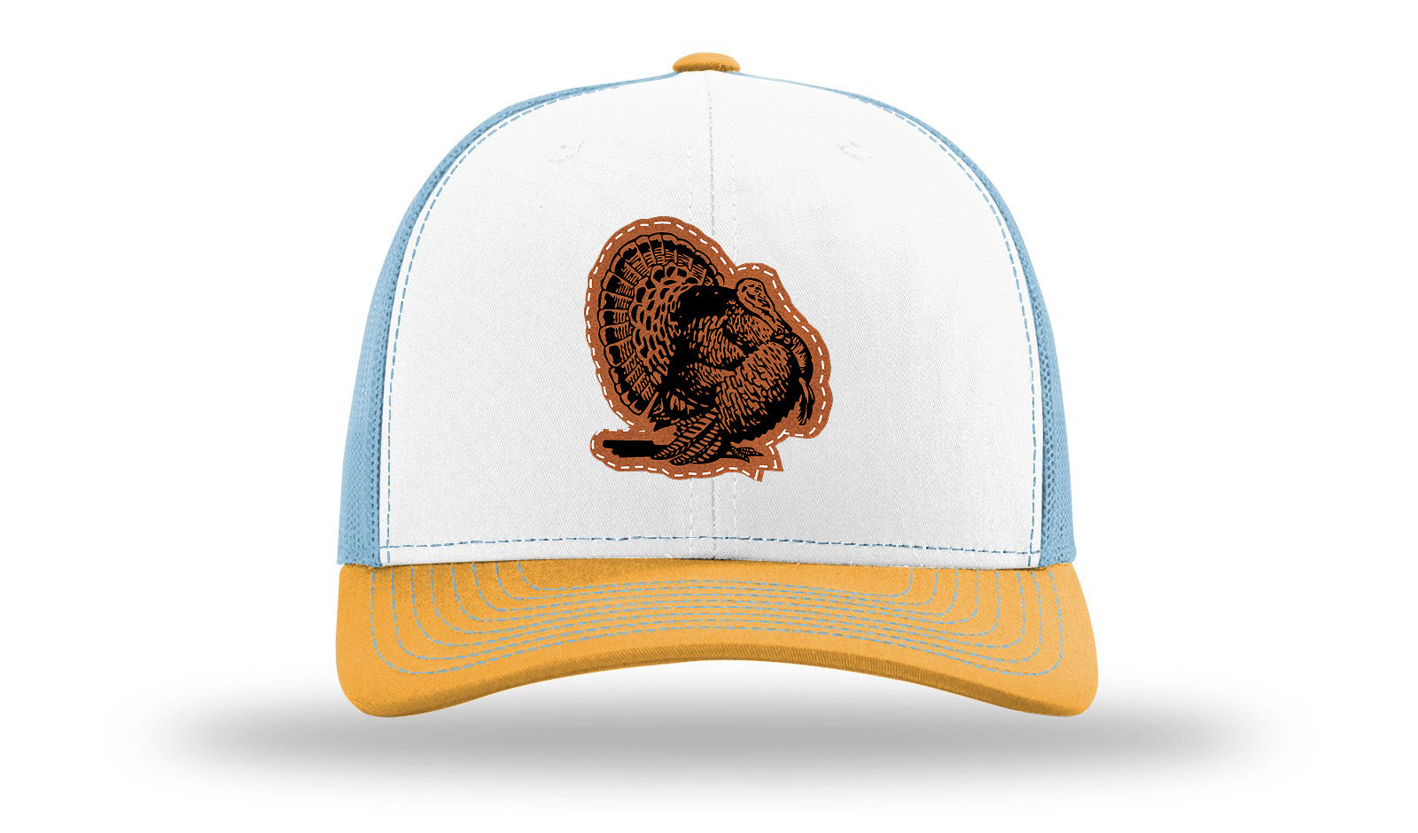 Turkey Strut Leather Patch Richardson 112 Hat-White / Columbia Blue / Yellow
