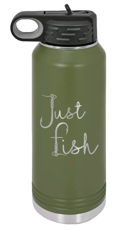 Just Fish - 32oz Water Bottle- Olive