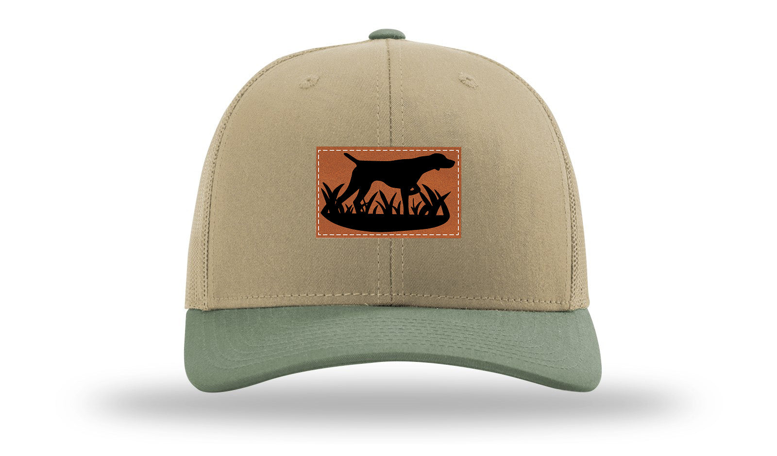 Pointer In Grassline Leather Patch Richardson 112 Hat-Khaki / Loden - CMB