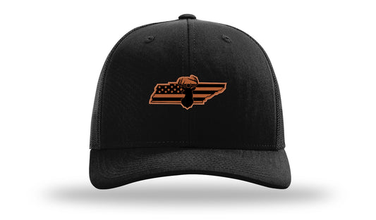 TN Cutout American Flag Deer Leather Patch Richardson 112 Hat-Black
