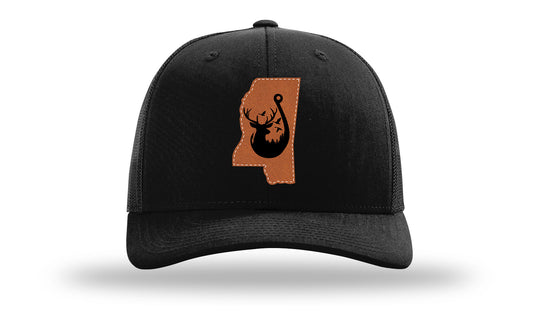 MS Cutout Bucks & Ducks Leather Patch Richardson 112 Hat-Black