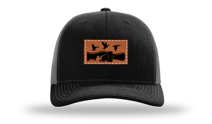 Duck Call Leather Patch Richardson 112 Hat-Black / Charcoal