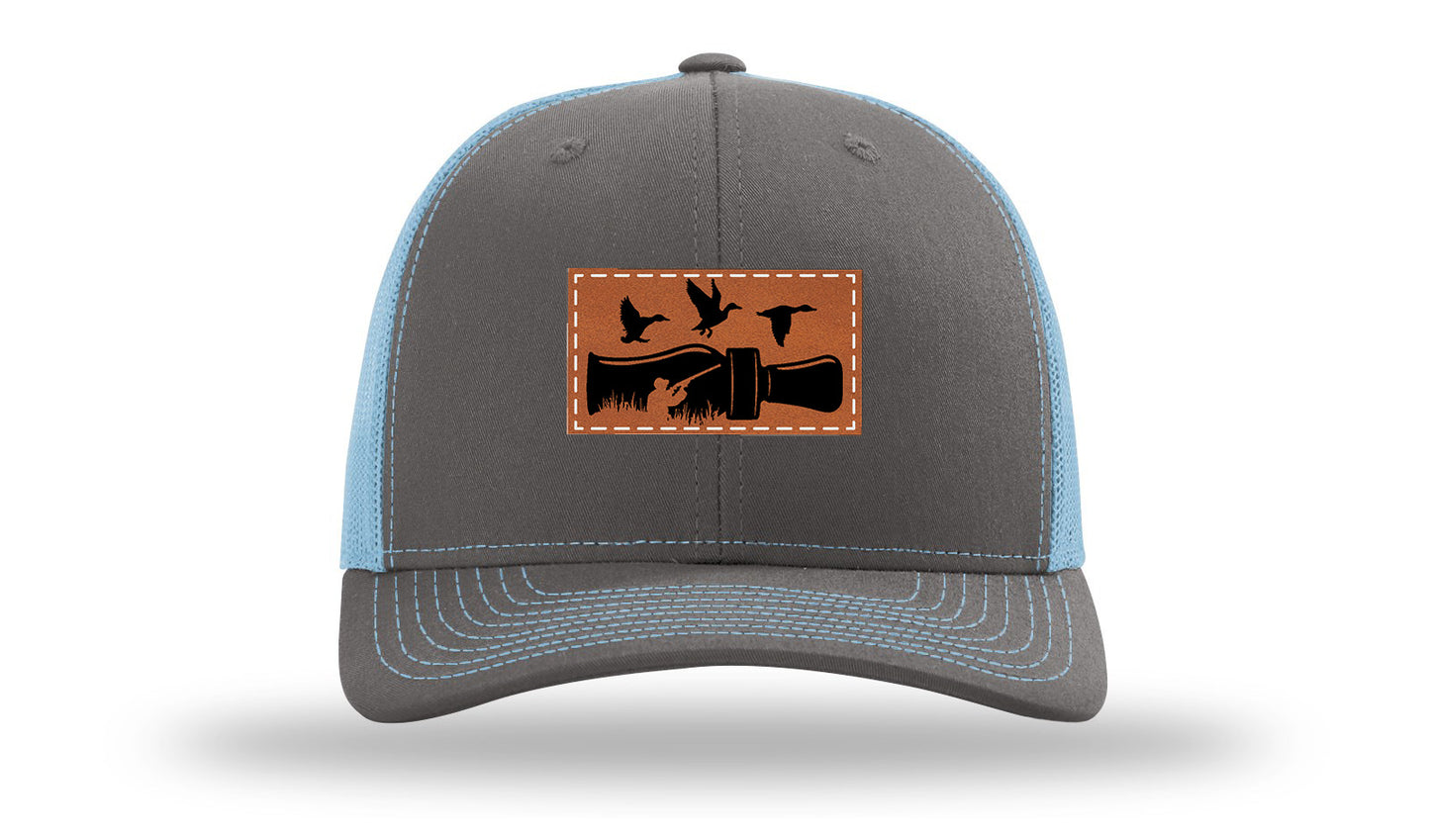 Duck Call Leather Patch Richardson 112 Hat-Charcoal / Columbia Blue