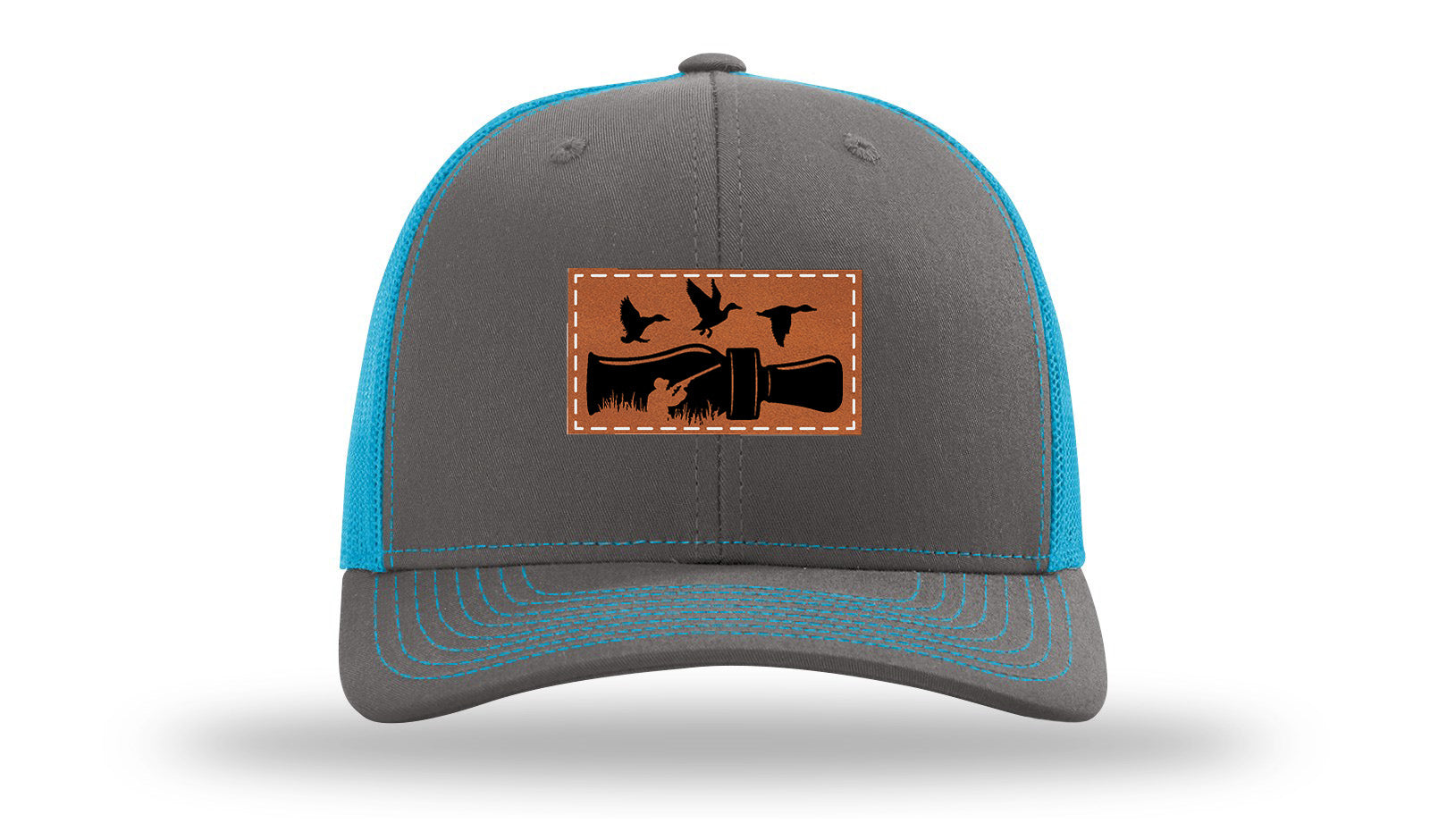 Duck Call Leather Patch Richardson 112 Hat-Charcoal / Neon Blue