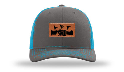 Duck Call Leather Patch Richardson 112 Hat-Charcoal / Neon Blue