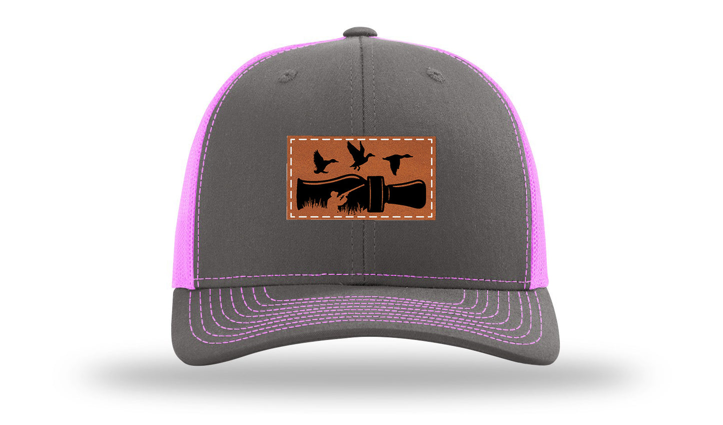 Duck Call Leather Patch Richardson 112 Hat-Charcoal / Neon Pink