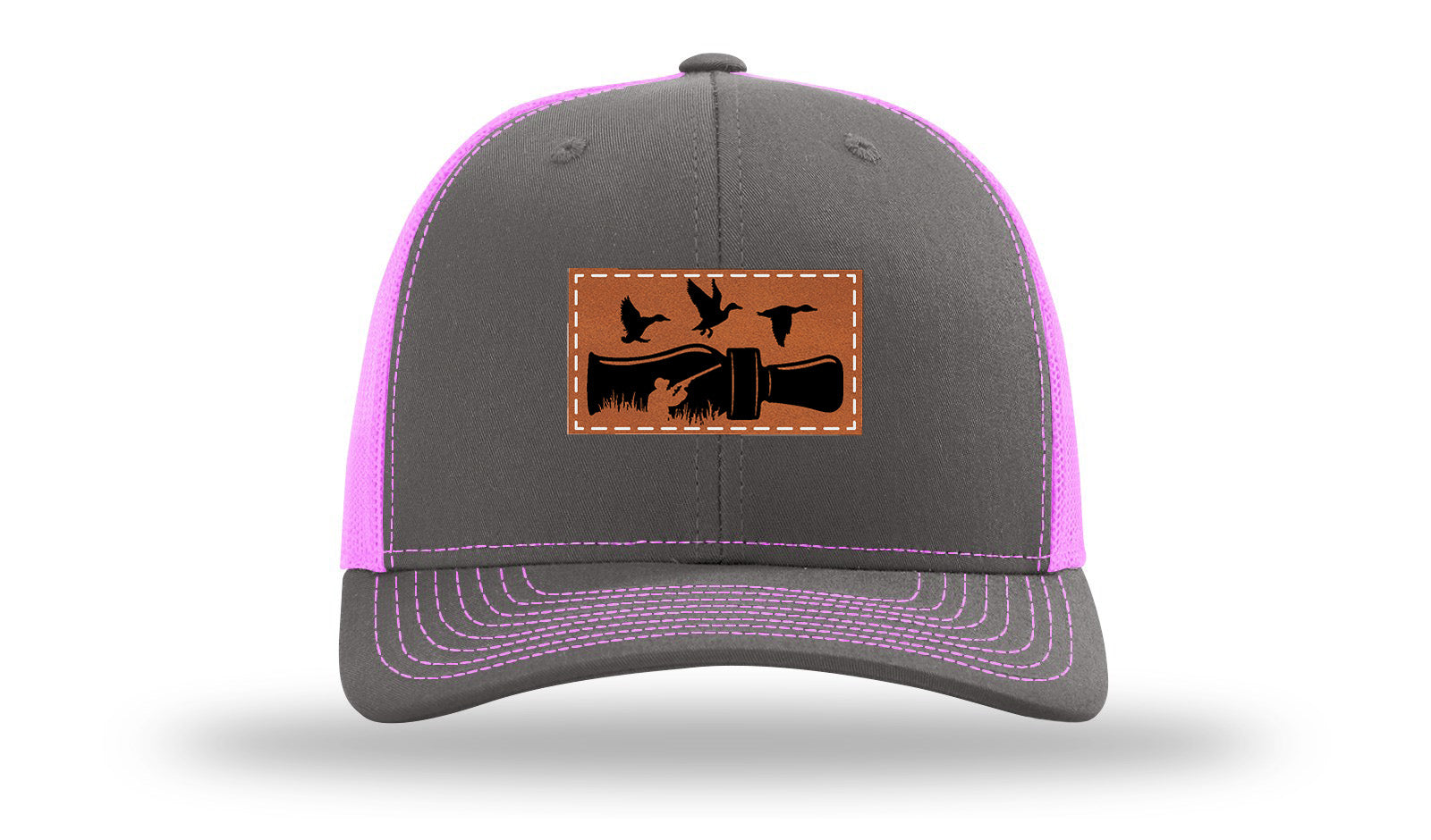 Duck Call Leather Patch Richardson 112 Hat-Charcoal / Neon Pink