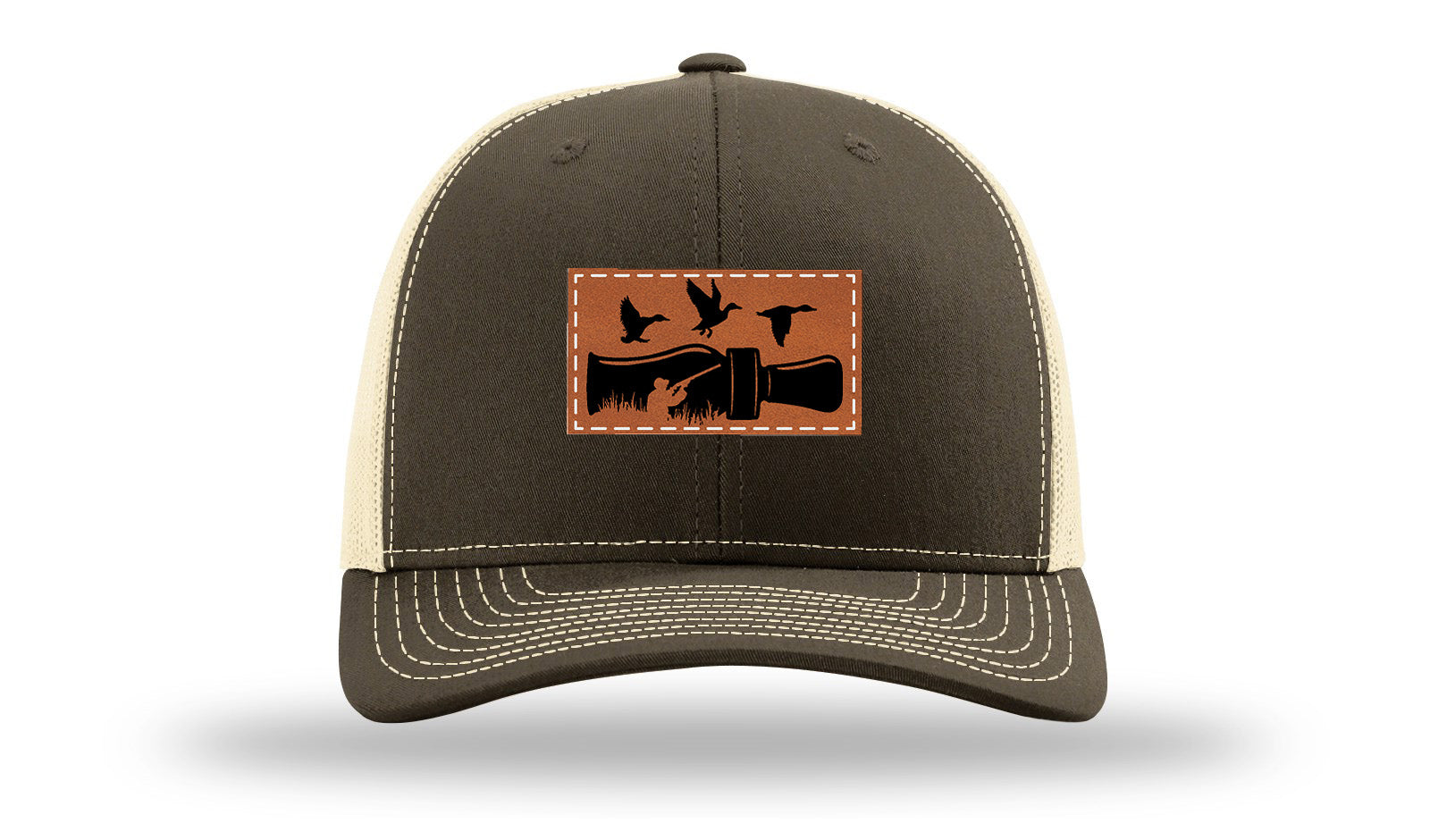 Duck Call Leather Patch Richardson 112 Hat-Chocolate Chip/  Birch