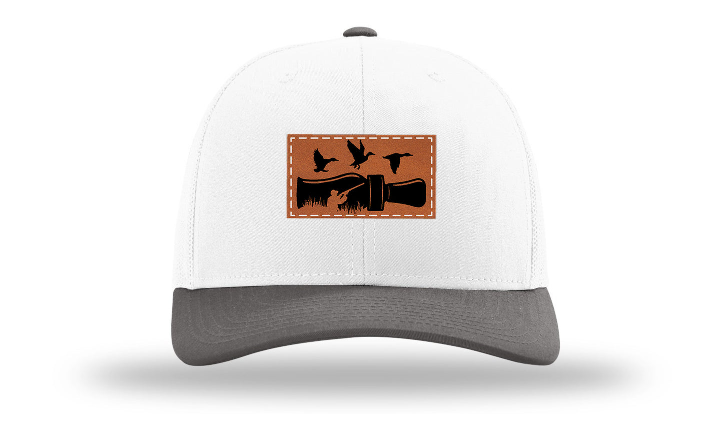 Duck Call Leather Patch Richardson 112 Hat-White / Charcaol - CMB 