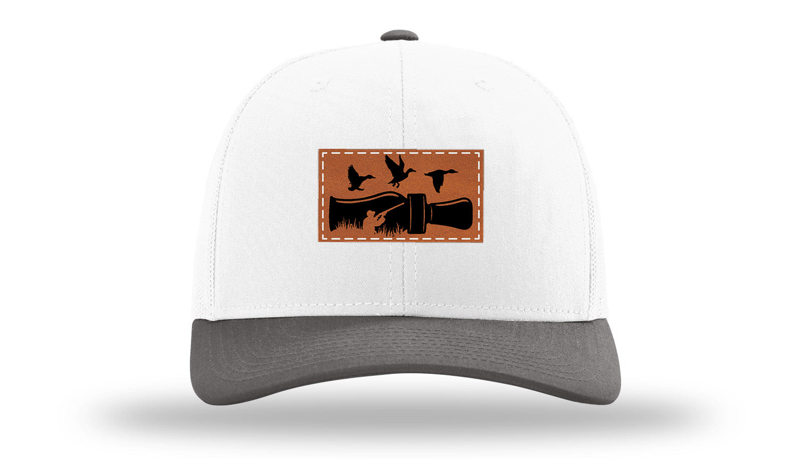 Duck Call Leather Patch Richardson 112 Hat-White / Charcaol - CMB 