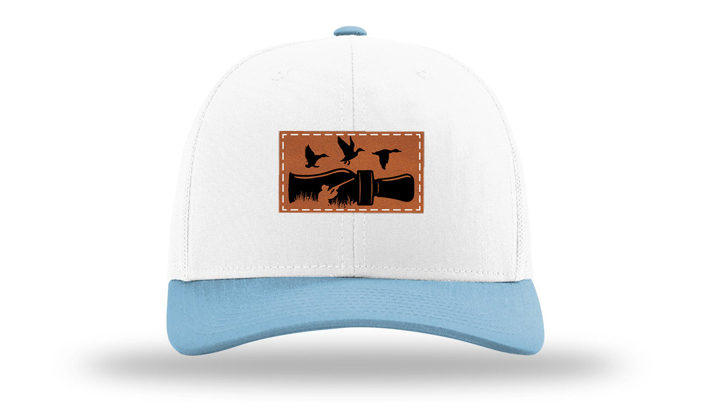 Duck Call Leather Patch Richardson 112 Hat-White /Columbia Blue - CMB