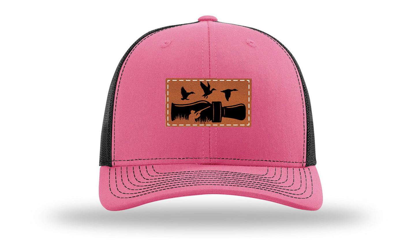 Duck Call Leather Patch Richardson 112 Hat-Hot Pink / Black