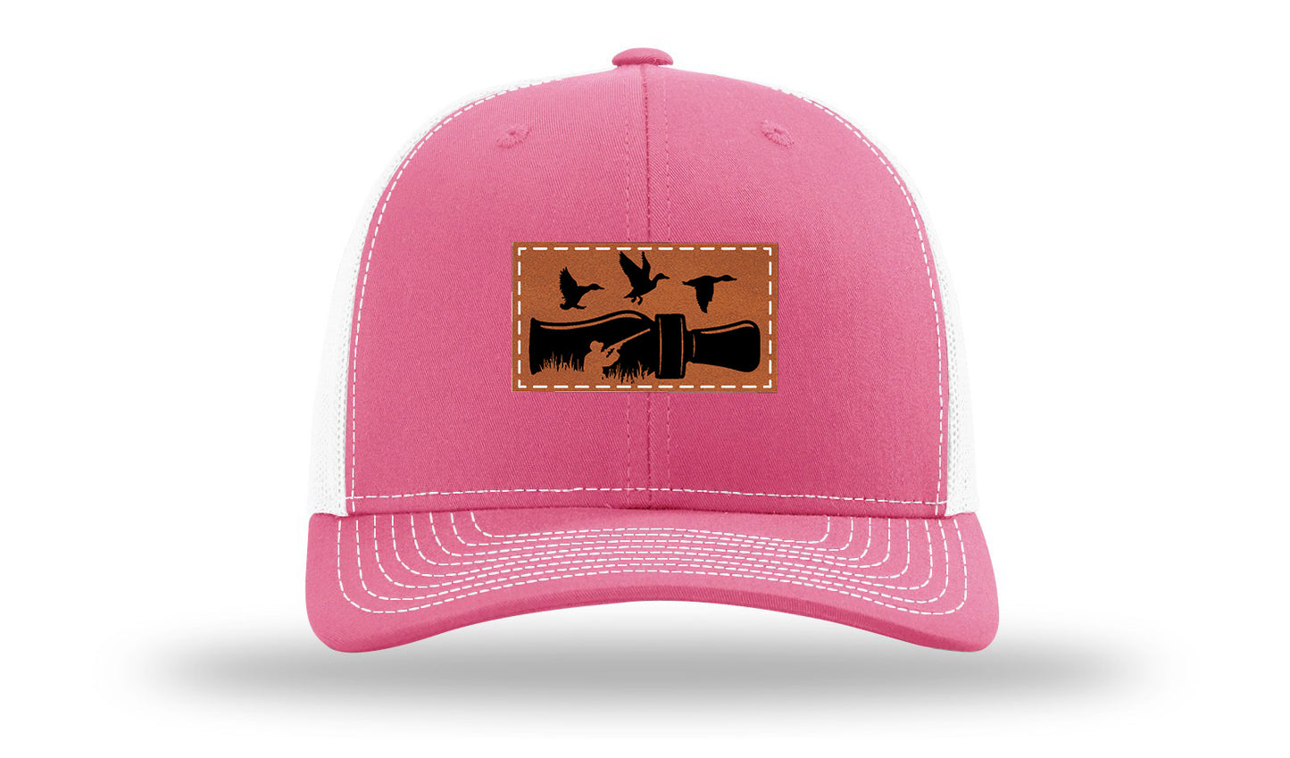 Duck Call Leather Patch Richardson 112 Hat-Hot Pink / White