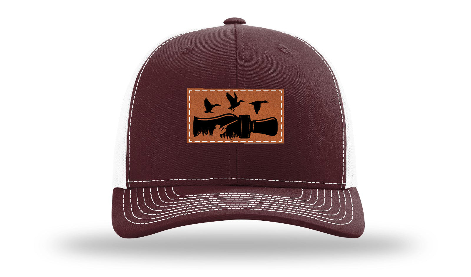 Duck Call Leather Patch Richardson 112 Hat-Maroon / White