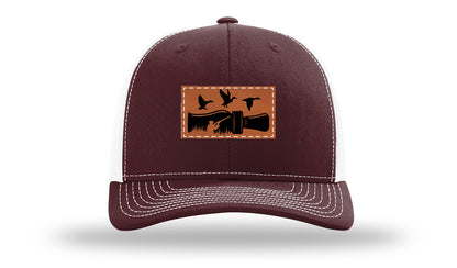 Duck Call Leather Patch Richardson 112 Hat-Maroon / White