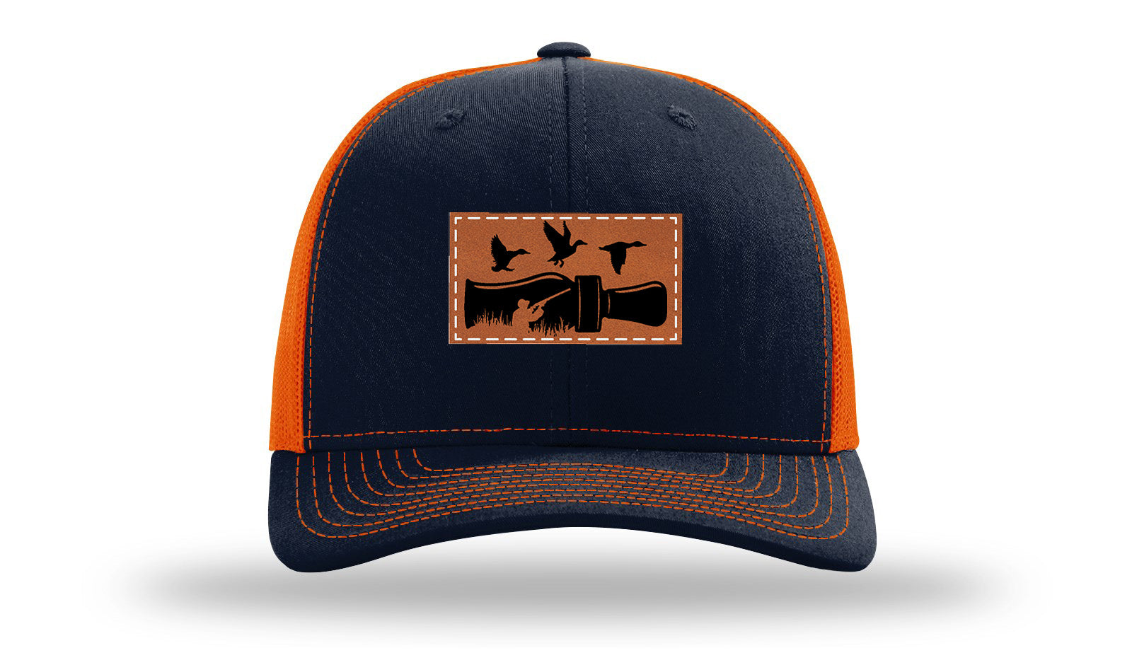 Duck Call Leather Patch Richardson 112 Hat-Navy / Orange