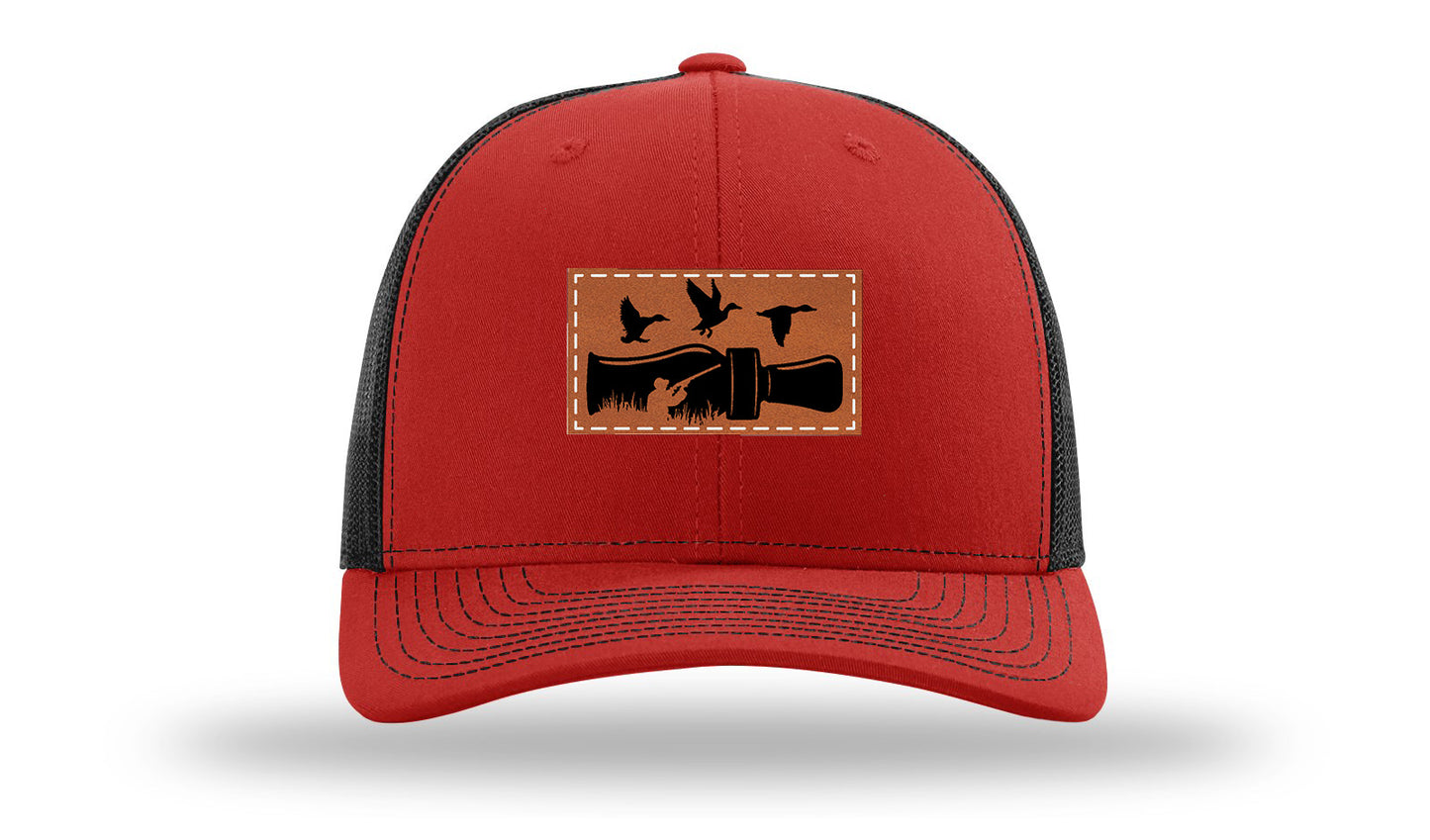 Duck Call Leather Patch Richardson 112 Hat-Red / Black