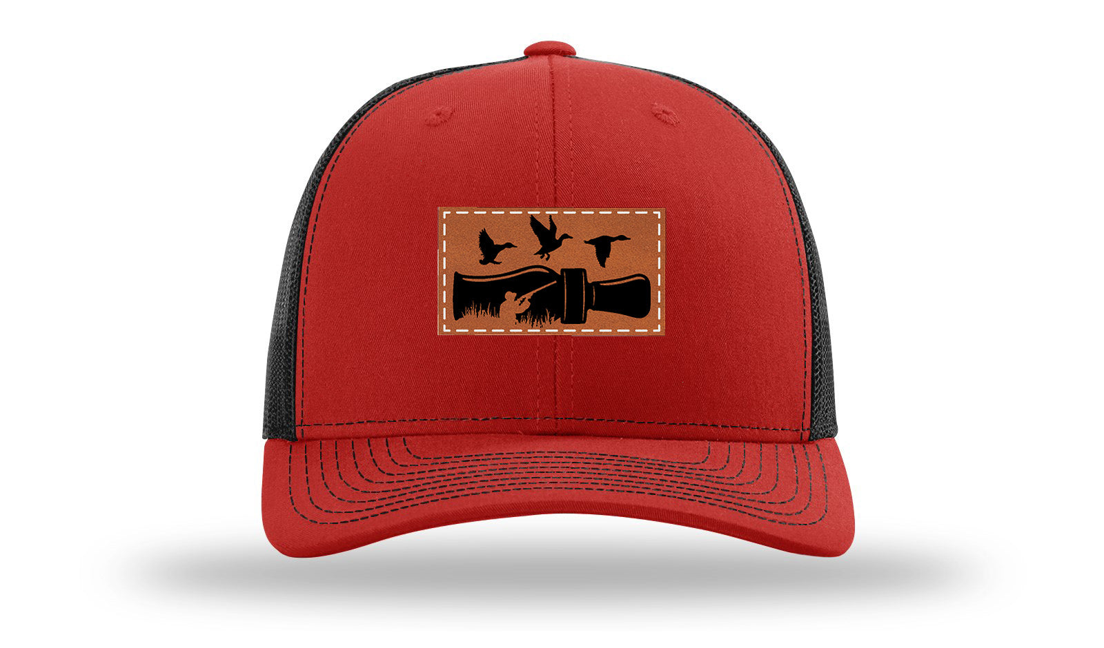Duck Call Leather Patch Richardson 112 Hat-Red / Black