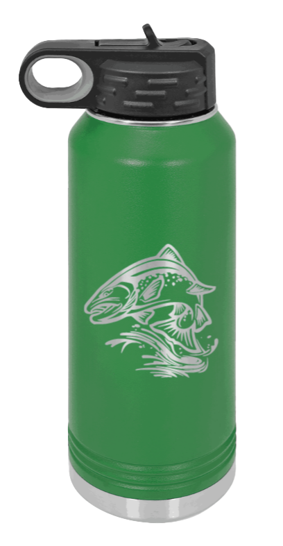 Salmon Jumping - 32oz Water Bottle- Green